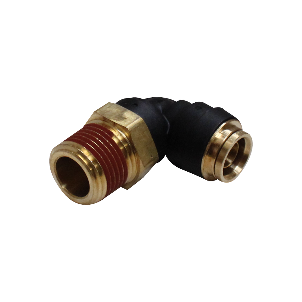 CONECTOR PLASTICO-LATÓN DOT MACHO A 90° 3/8 X 3/8